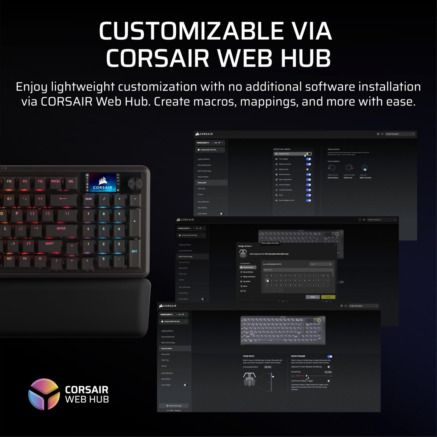 CORSAIR Vanguard PRO 96 Wired Hall Effect Magnetic Mechanical Gaming Keyboard – 96% Layout, MGX Hyperdrive Switches, 8000Hz Polling, Rapid Trigger, Virtual Stream Deck, SOCD Flashtap, QWERTY US