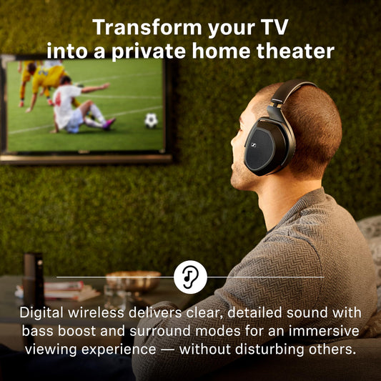 Sennheiser RS 175 RF Wireless Headphones For TV System with Bass Boost and Surround Sound Modes, Compact and Ergonomic, Wireless TV Listening, Black Standard Packaging