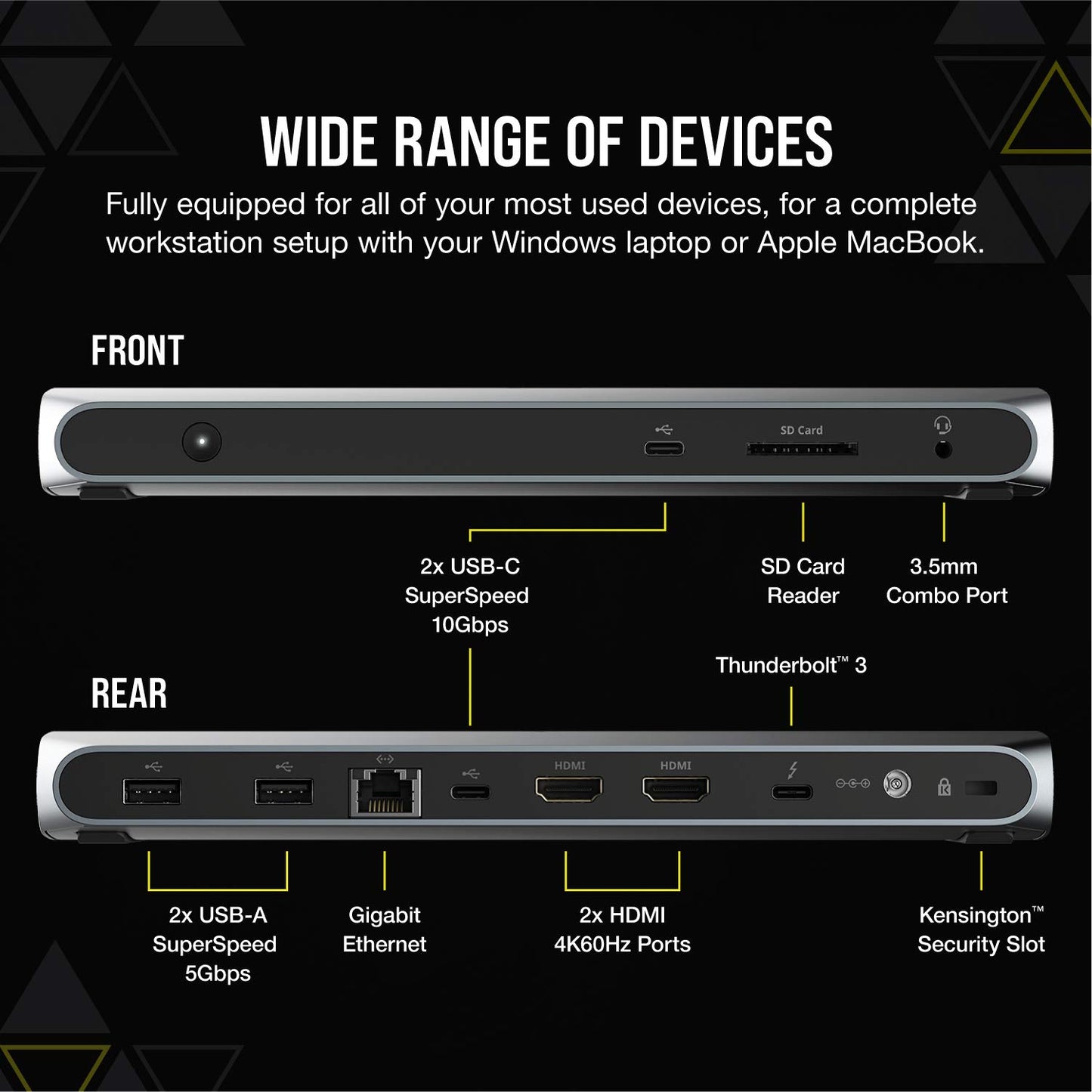 Corsair TBT100 Thunderbolt 3 Dock – 85W Charging, Dual 4k 60Hz Support, 2X HDMI, 40Gb/s,USB-C Gen 2 (15W) x2, USB-A 3.1 (7.5W) x2, Gigabit Ethernet – for Mac and PC laptops (CU-9000001-NA) Thunderbolt 3 (2x HDMI)