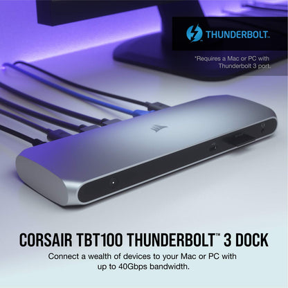 Corsair TBT100 Thunderbolt 3 Dock – 85W Charging, Dual 4k 60Hz Support, 2X HDMI, 40Gb/s,USB-C Gen 2 (15W) x2, USB-A 3.1 (7.5W) x2, Gigabit Ethernet – for Mac and PC laptops (CU-9000001-NA) Thunderbolt 3 (2x HDMI)