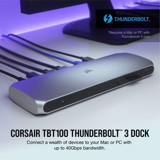 Corsair TBT100 Thunderbolt 3 Dock – 85W Charging, Dual 4k 60Hz Support, 2X HDMI, 40Gb/s,USB-C Gen 2 (15W) x2, USB-A 3.1 (7.5W) x2, Gigabit Ethernet – for Mac and PC laptops (CU-9000001-NA) Thunderbolt 3 (2x HDMI)