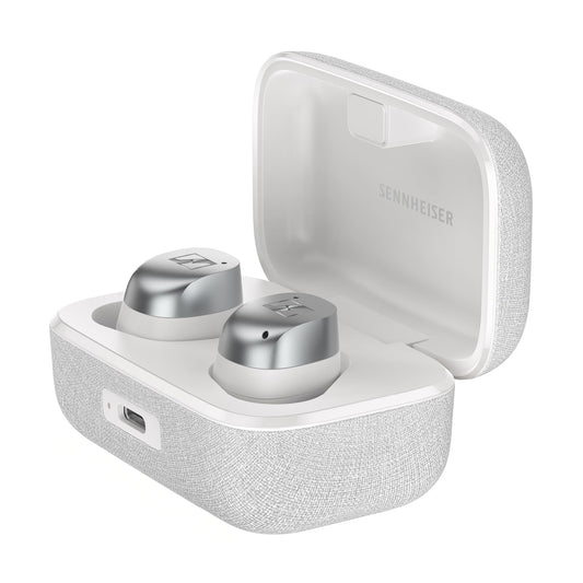 Sennheiser Momentum True Wireless 4 Smart Earbuds, Bluetooth 5.4, Crystal-Clear Sound, Noise Cancelling Earbuds, Comfortable Design, Up to 30HR Playtime, Adaptive ANC, LE Audio, Auracast – White White Silver