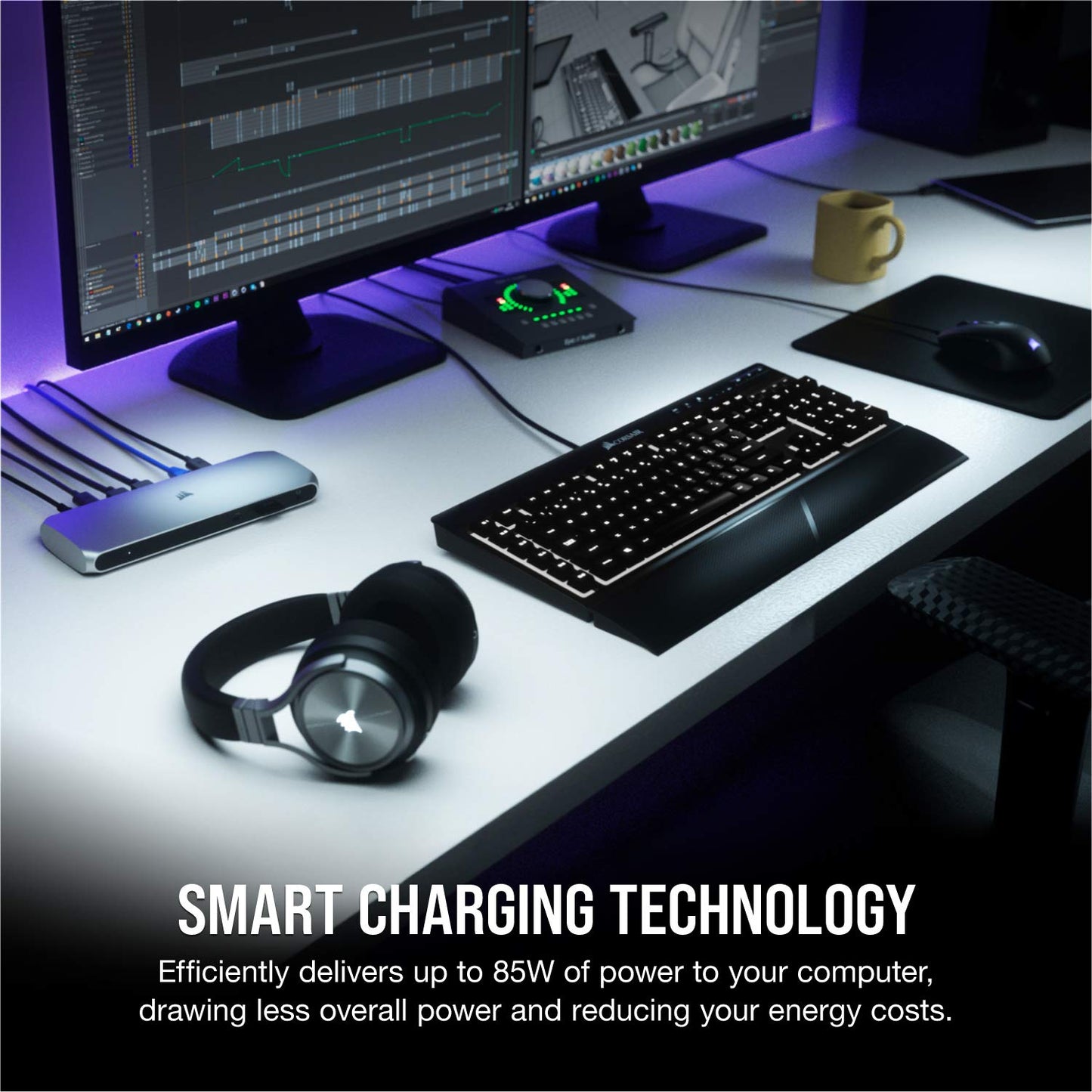 Corsair TBT100 Thunderbolt 3 Dock – 85W Charging, Dual 4k 60Hz Support, 2X HDMI, 40Gb/s,USB-C Gen 2 (15W) x2, USB-A 3.1 (7.5W) x2, Gigabit Ethernet – for Mac and PC laptops (CU-9000001-NA) Thunderbolt 3 (2x HDMI)