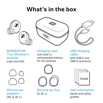 Sennheiser Momentum True Wireless 4 Smart Earbuds, Bluetooth 5.4, Crystal-Clear Sound, Noise Cancelling Earbuds, Comfortable Design, Up to 30HR Playtime, Adaptive ANC, LE Audio, Auracast – White White Silver