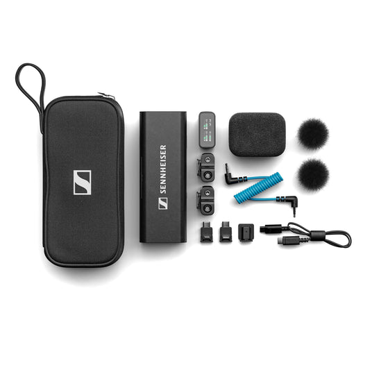 Sennheiser Profile Wireless 2.4 GHz Dual Channel Wireless System with Lapel Microphones and Handheld Microphone with Receiver, Two Lapel Microphones, Multifunctional Charging Case and Carry Bag