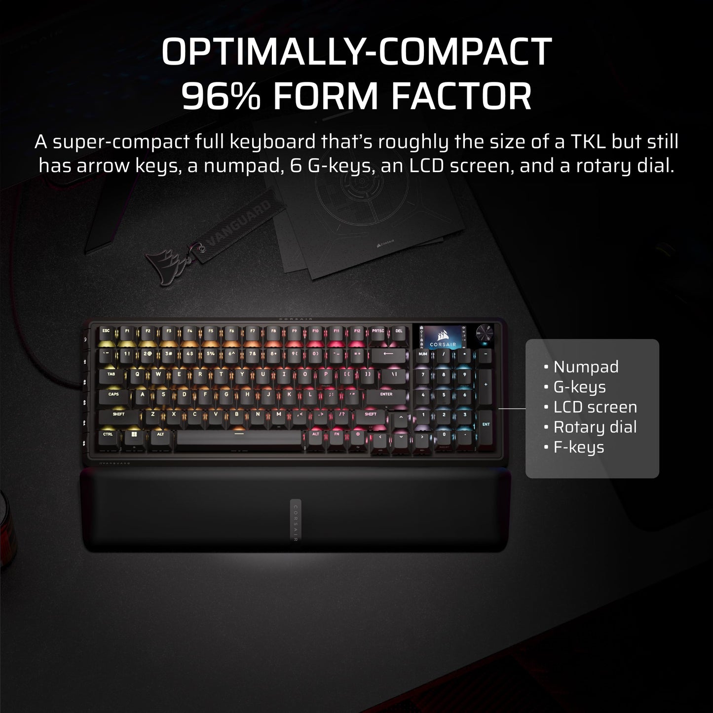 CORSAIR Vanguard PRO 96 Wired Hall Effect Magnetic Mechanical Gaming Keyboard – 96% Layout, MGX Hyperdrive Switches, 8000Hz Polling, Rapid Trigger, Virtual Stream Deck, SOCD Flashtap, QWERTY US