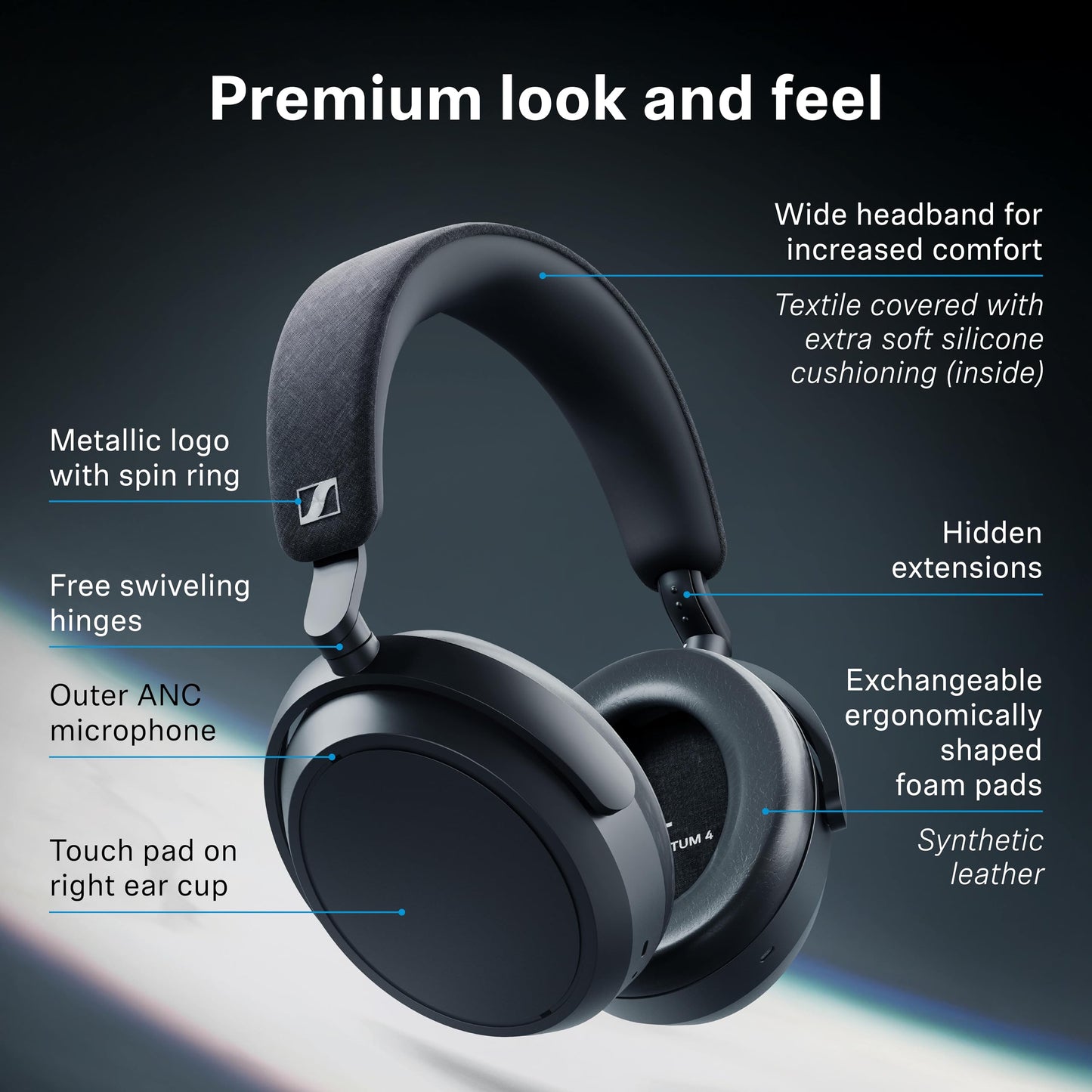 Sennheiser Momentum 4 Wireless Headphones - Bluetooth Headset for Crystal-Clear Calls with Adaptive Noise Cancellation, 60h Battery Life, Lightweight Folding Design, Teal