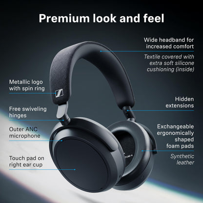 Sennheiser Momentum 4 Wireless Headphones - Bluetooth Headset for Crystal-Clear Calls with Adaptive Noise Cancellation, 60h Battery Life, Lightweight Folding Design, Teal