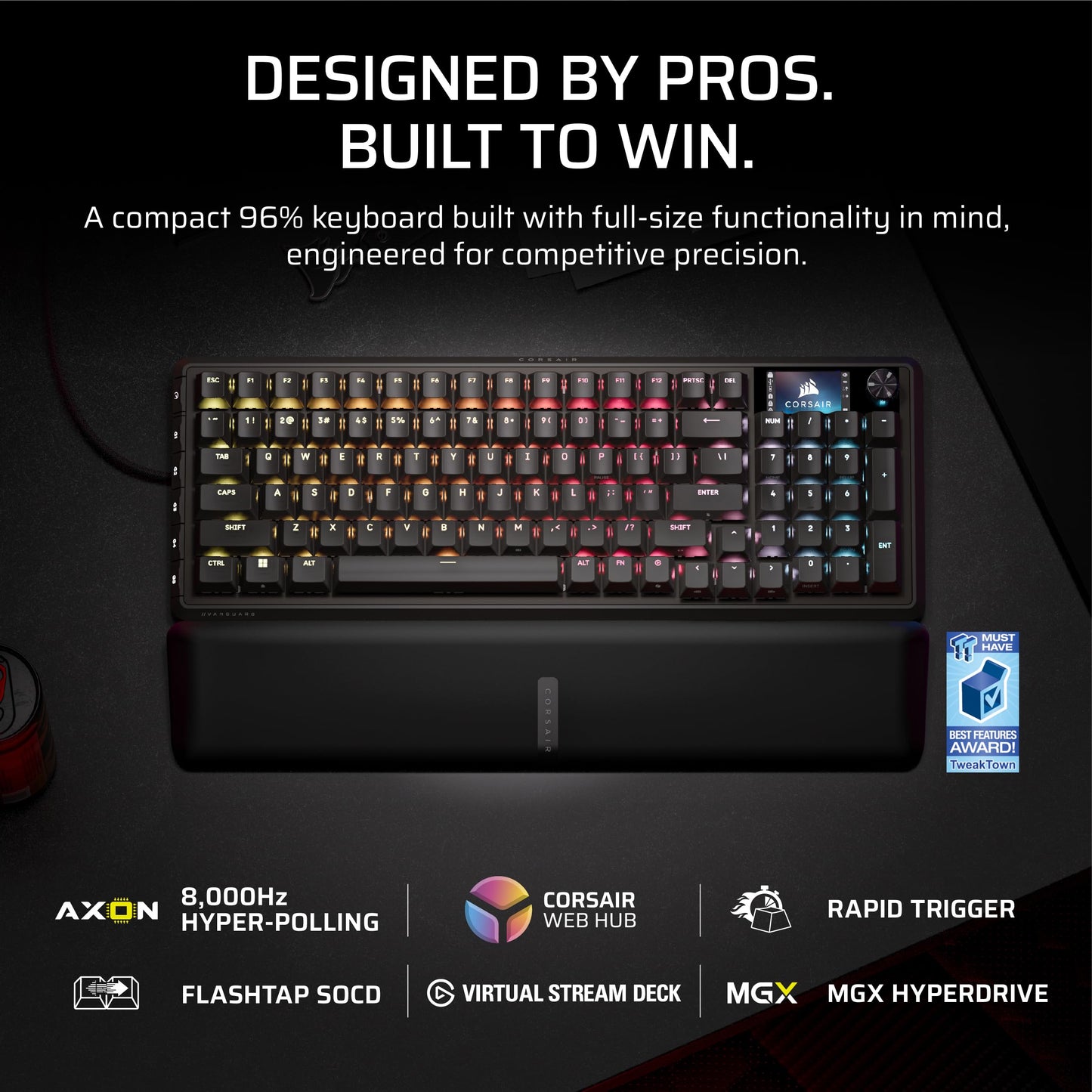 CORSAIR Vanguard PRO 96 Wired Hall Effect Magnetic Mechanical Gaming Keyboard – 96% Layout, MGX Hyperdrive Switches, 8000Hz Polling, Rapid Trigger, Virtual Stream Deck, SOCD Flashtap, QWERTY US