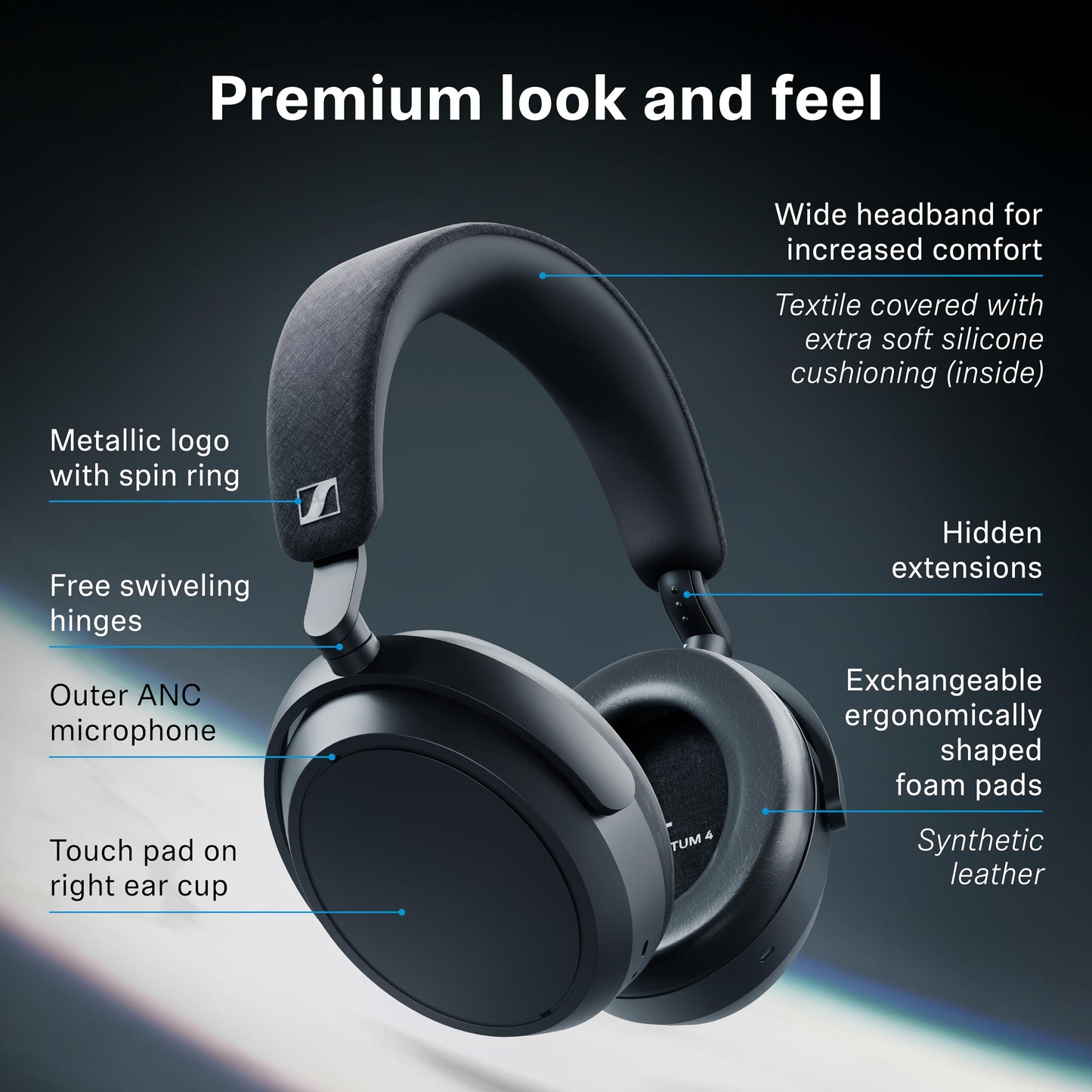 Sennheiser Momentum 4 Headphones - Bluetooth Headset for Crystal-Clear Calls, Adaptive Noise Cancellation, 60h Battery Life, Lightweight, Black/Copper Black/Copper - Special Edition